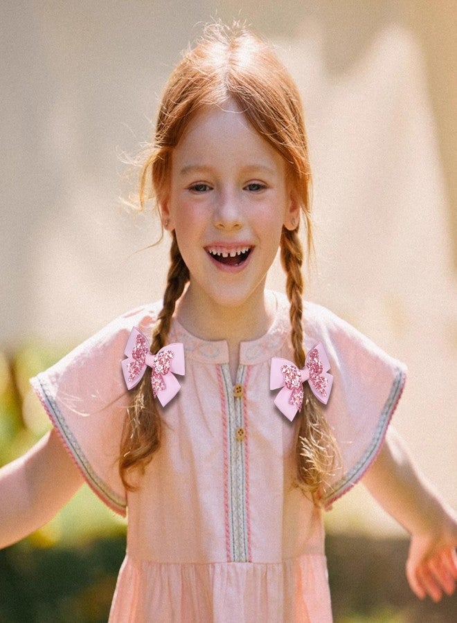 Miroksh 3" Glitter Light Pink Ribbon Pigtail Hair Bow Clips Set of 2 Sparkly Sequins Alligator Barrettes Hairpins for Toddler Teen Girls Kids Birthday, Wedding, Xmas Party, Back to School Gift - Image 4